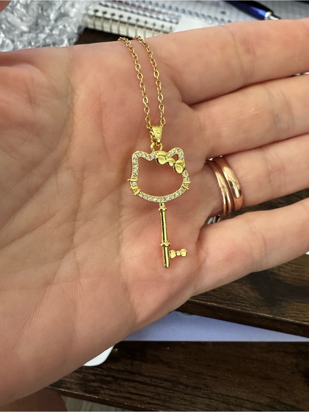 Gold-tone Kitty Key Pendant Necklace - Women's Jewelry